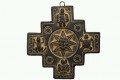 Krzyż andyjski ze słońcem, kondorem, żółwiem, sową i żabą - ceramiczna płaskorzeźba na ścianę z Peru - wysokość 13 cm